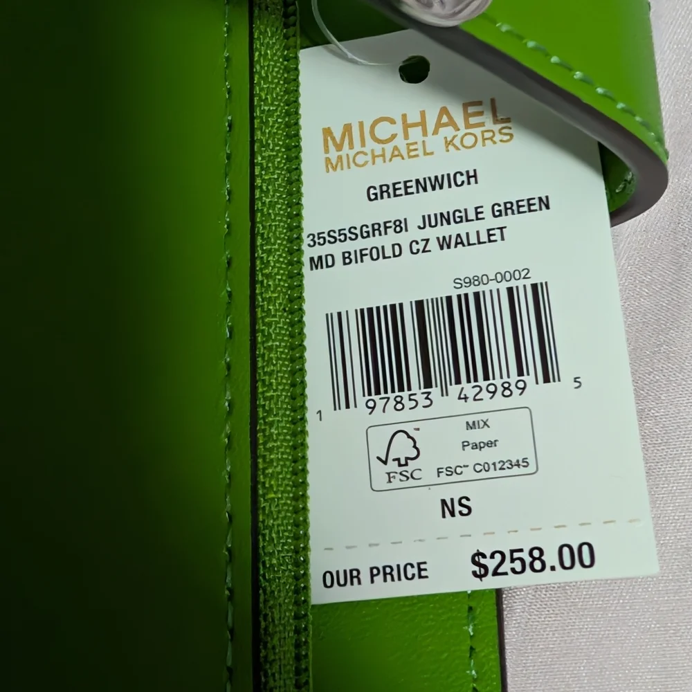 Michael Kors Greenwich Bifold Zebra Wallet - Jungle Green (NWT)